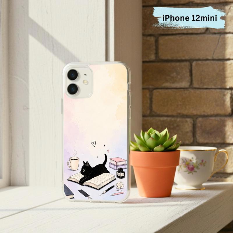 Whimsical Black Cat Reader - Cozy Book Lover Design Phone Case IPhone