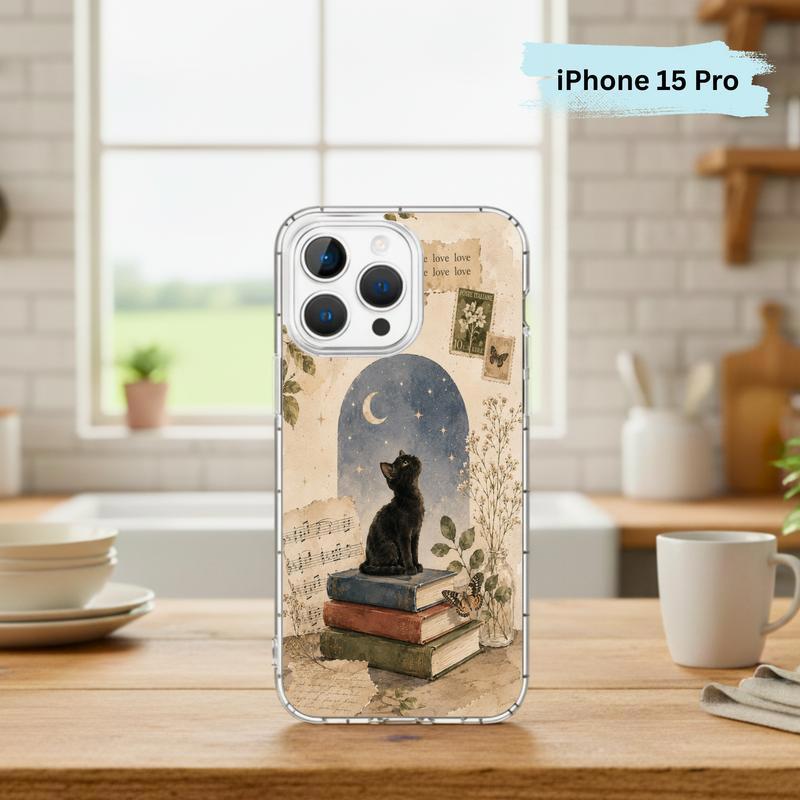 Black Cat Book Aesthetic - Vintage Moonlight Reader Phone Case IPhone