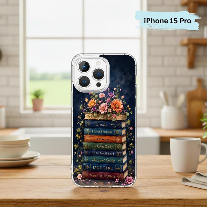Classic Literature Floral Stack - Vintage Book Lover Aesthetic Phone Case IPhone