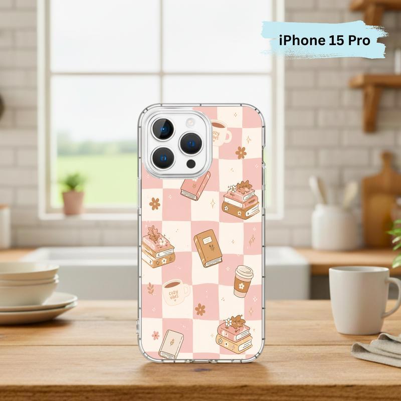 Cozy Book Lover Aesthetic - Pink Checkered Reading Vibes Phone Case IPhone