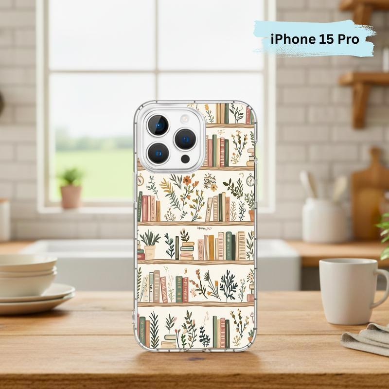 Cozy Reader Aesthetic - Floral Bookshelf Phone Case IPhone