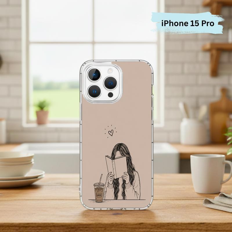 Minimal Girl Reading Art - Coffee And Books Aesthetic Phone Case IPhone Minimal Girl Reading Art - Coffee And Books Aesthetic Phone Case IPhone