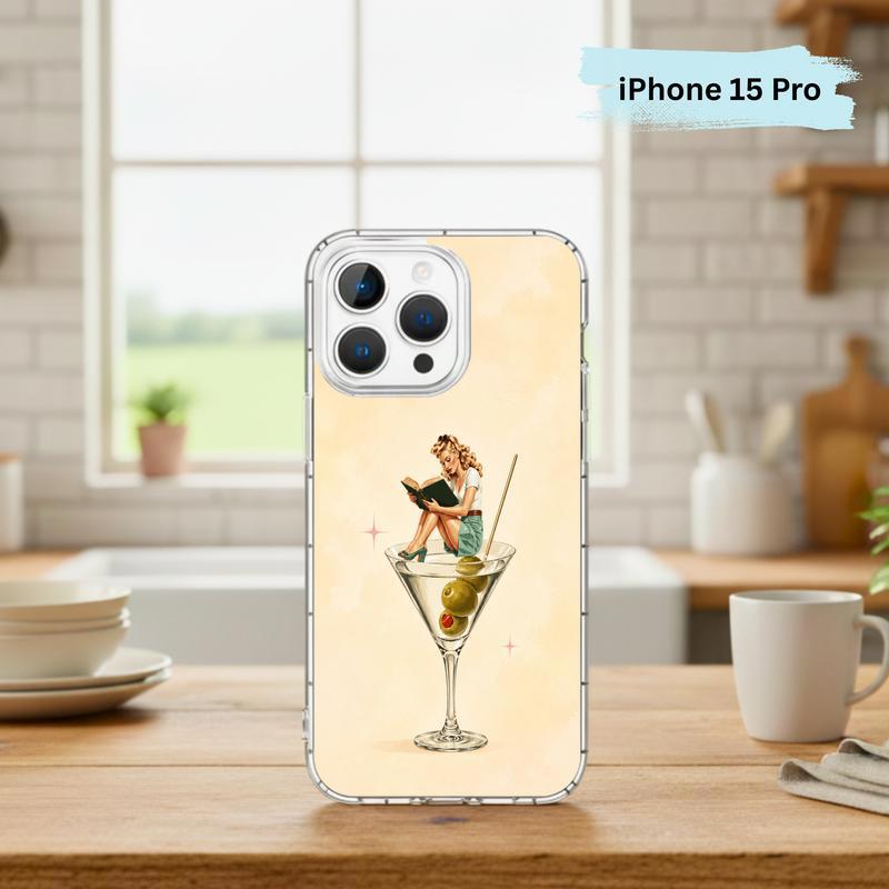 Retro Book Lover Art - Reading Girl Martini Aesthetic Phone Case IPhone