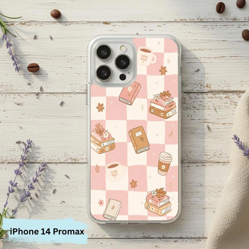 Cozy Book Lover Aesthetic - Pink Checkered Reading Vibes Phone Case IPhone