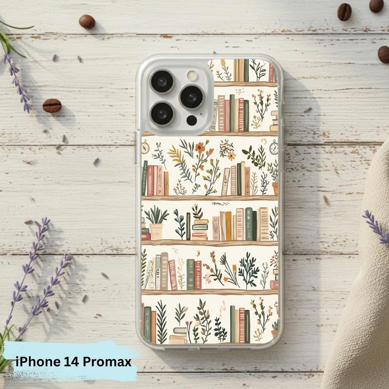 Cozy Reader Aesthetic - Floral Bookshelf Phone Case IPhone