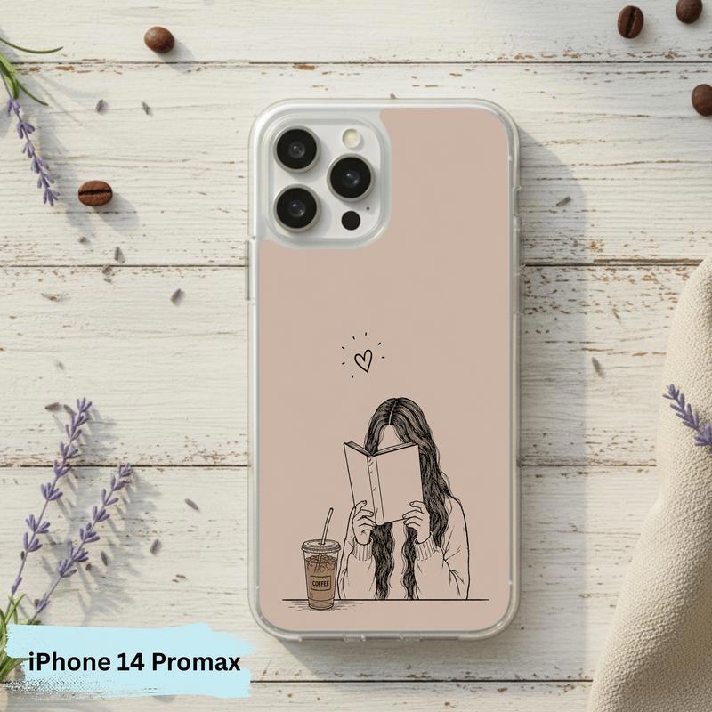 Minimal Girl Reading Art - Coffee And Books Aesthetic Phone Case IPhone Minimal Girl Reading Art - Coffee And Books Aesthetic Phone Case IPhone