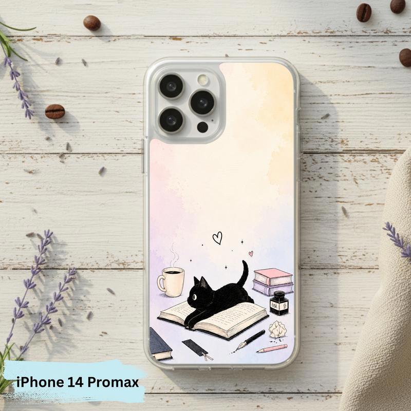 Whimsical Black Cat Reader - Cozy Book Lover Design Phone Case IPhone