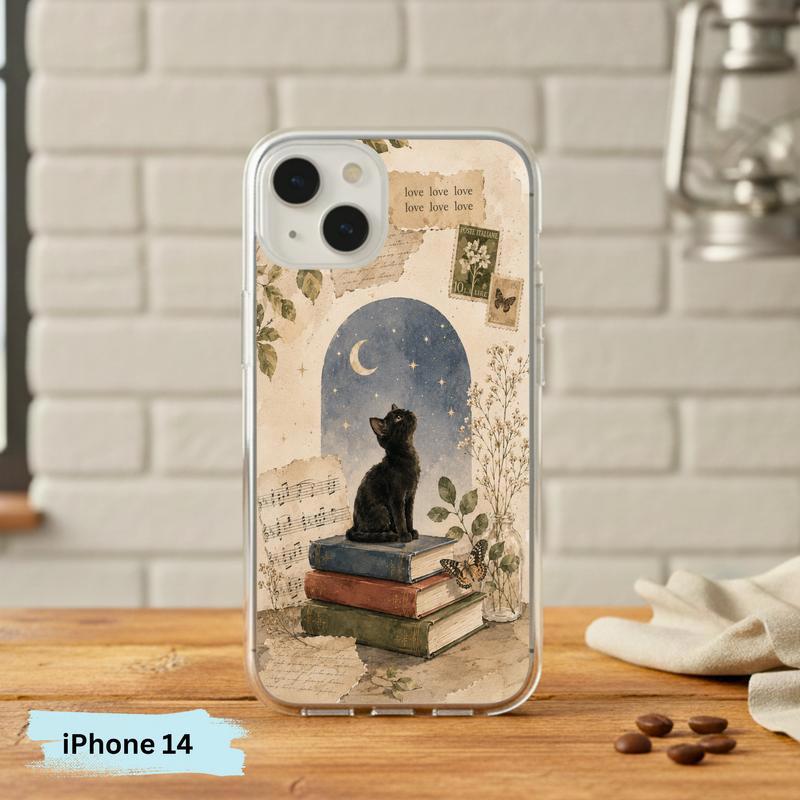 Black Cat Book Aesthetic - Vintage Moonlight Reader Phone Case IPhone