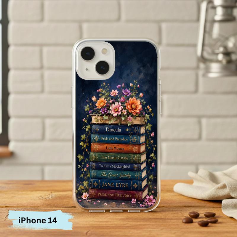 Classic Literature Floral Stack - Vintage Book Lover Aesthetic Phone Case IPhone