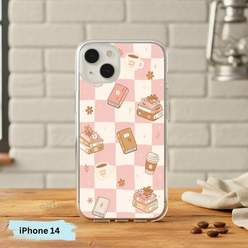 Cozy Book Lover Aesthetic - Pink Checkered Reading Vibes Phone Case IPhone