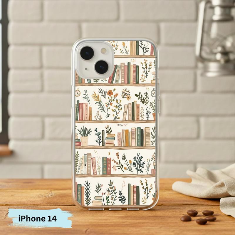 Cozy Reader Aesthetic - Floral Bookshelf Phone Case IPhone