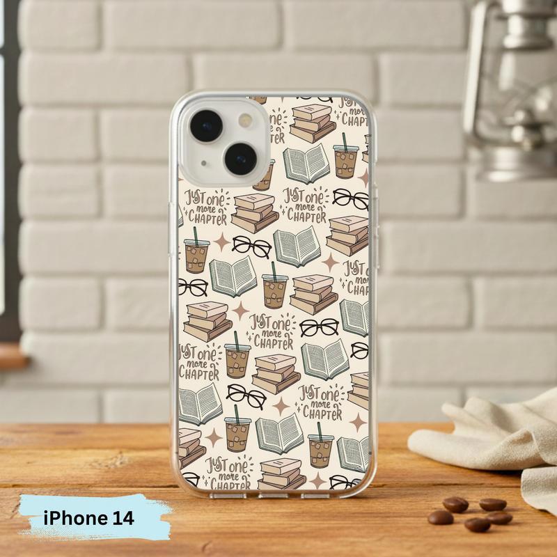 Just One More Chapter Pattern - Books And Coffee Aesthetic Phone Case IPhone