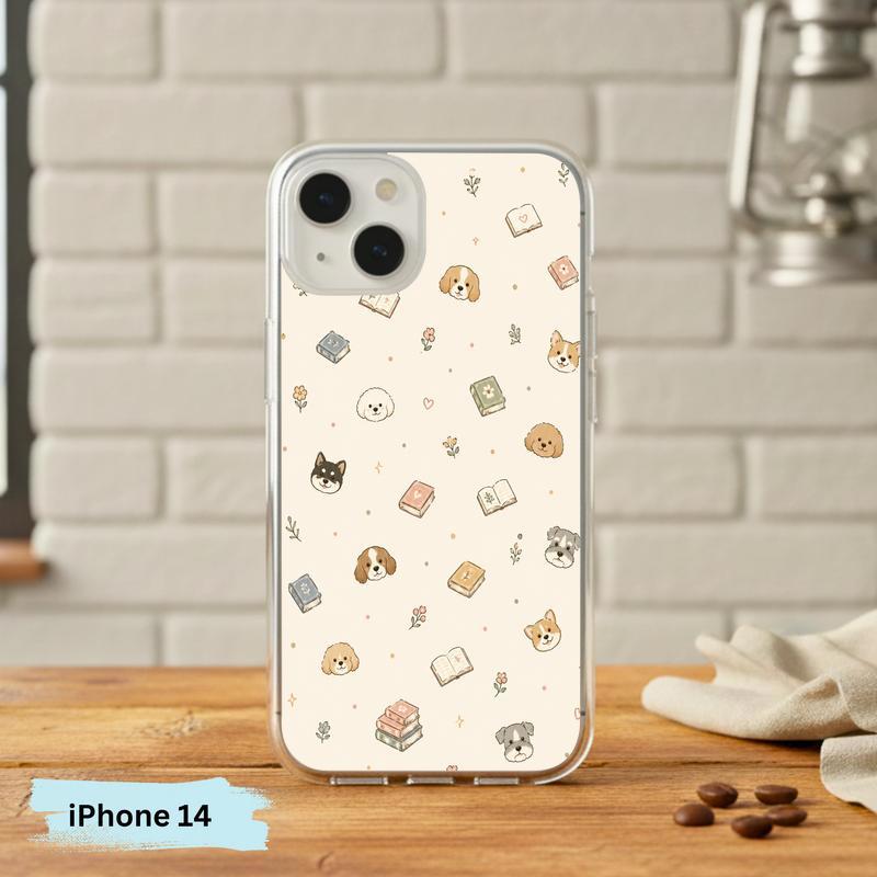 Kawaii Dog Books Pattern - Cute Reading Aesthetic Art Phone Case IPhone