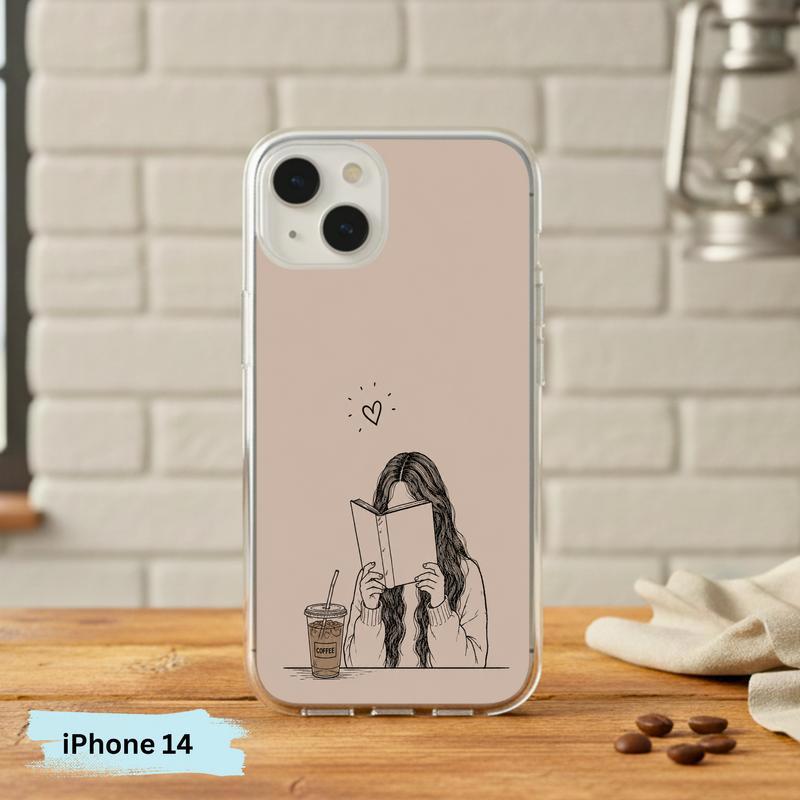 Minimal Girl Reading Art - Coffee And Books Aesthetic Phone Case IPhone Minimal Girl Reading Art - Coffee And Books Aesthetic Phone Case IPhone