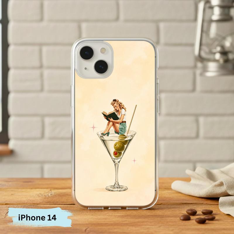 Retro Book Lover Art - Reading Girl Martini Aesthetic Phone Case IPhone