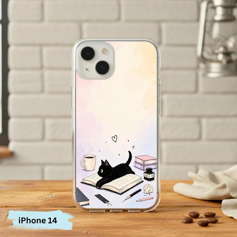 Whimsical Black Cat Reader - Cozy Book Lover Design Phone Case IPhone