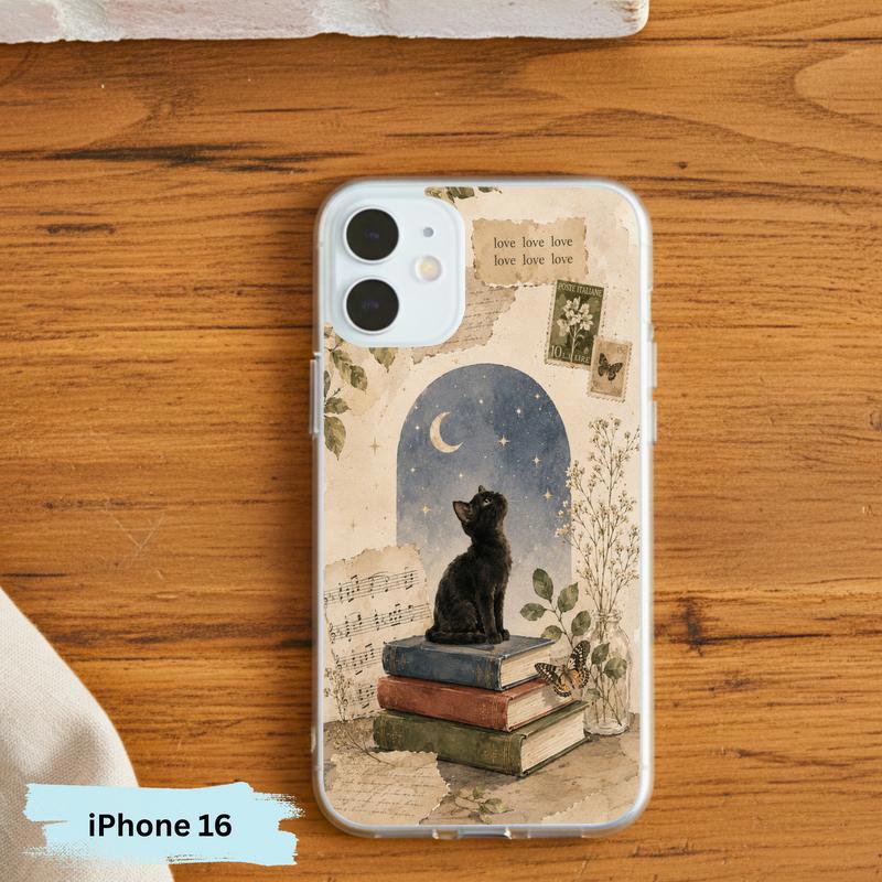 Black Cat Book Aesthetic - Vintage Moonlight Reader Phone Case IPhone