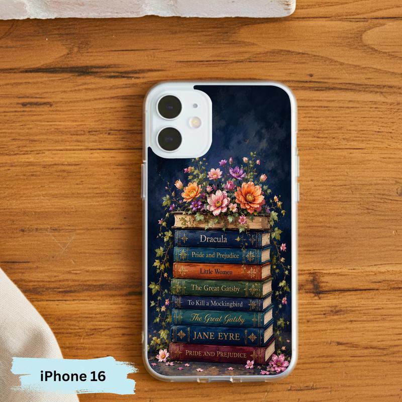 Classic Literature Floral Stack - Vintage Book Lover Aesthetic Phone Case IPhone