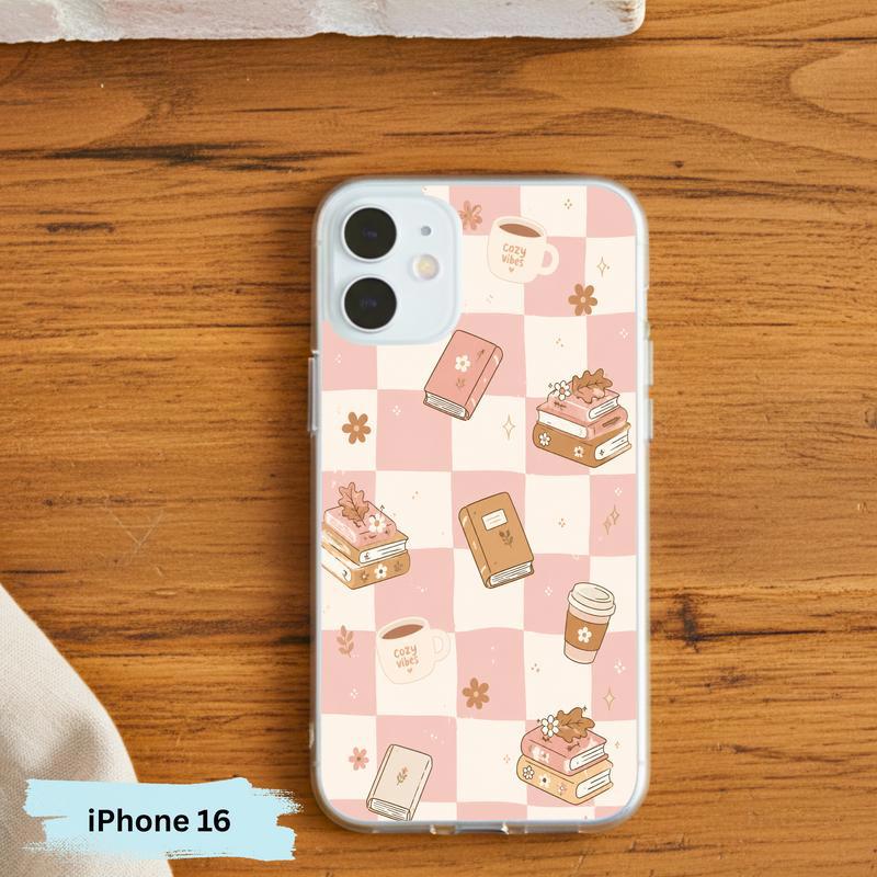 Cozy Book Lover Aesthetic - Pink Checkered Reading Vibes Phone Case IPhone