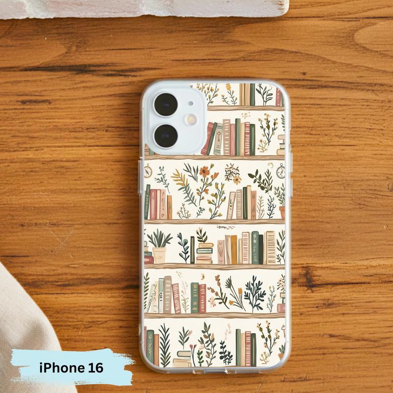 Cozy Reader Aesthetic - Floral Bookshelf Phone Case IPhone