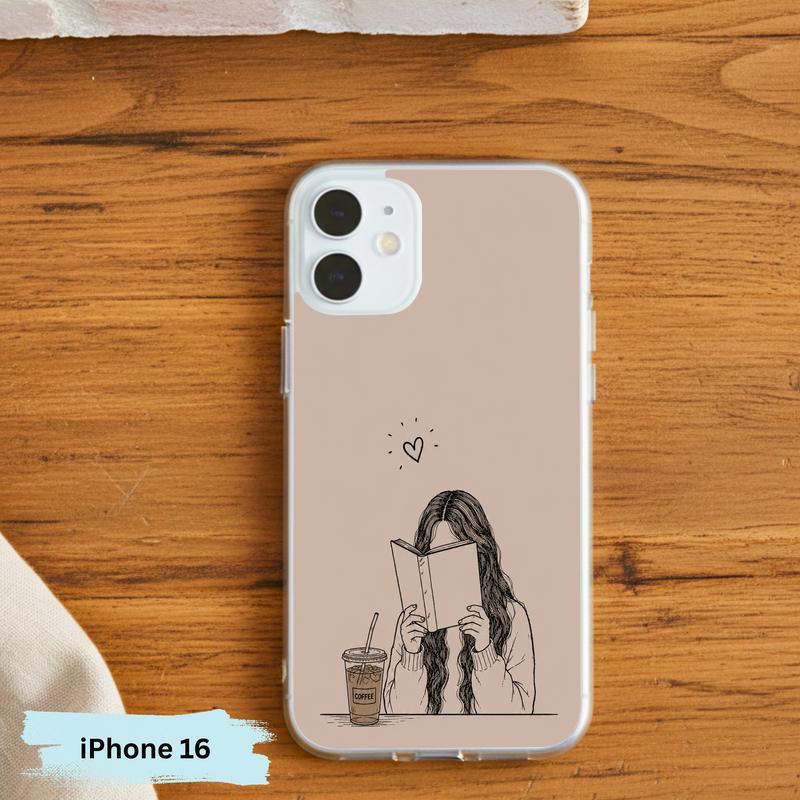 Minimal Girl Reading Art - Coffee And Books Aesthetic Phone Case IPhone Minimal Girl Reading Art - Coffee And Books Aesthetic Phone Case IPhone