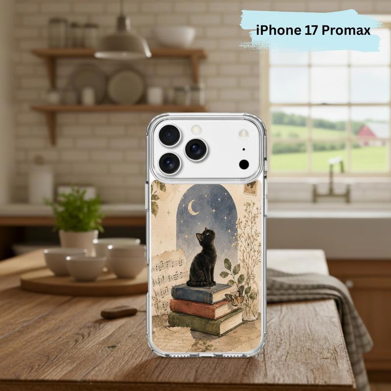 Black Cat Book Aesthetic - Vintage Moonlight Reader Phone Case IPhone