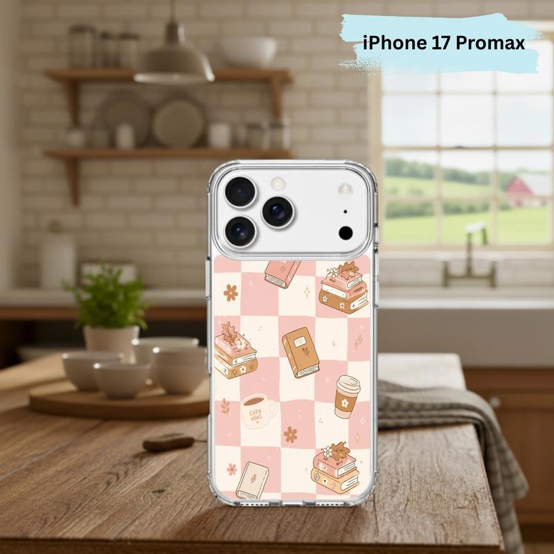Cozy Book Lover Aesthetic - Pink Checkered Reading Vibes Phone Case IPhone