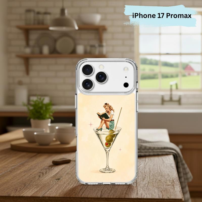 Retro Book Lover Art - Reading Girl Martini Aesthetic Phone Case IPhone