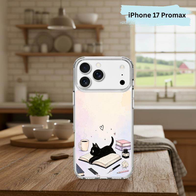 Whimsical Black Cat Reader - Cozy Book Lover Design Phone Case IPhone