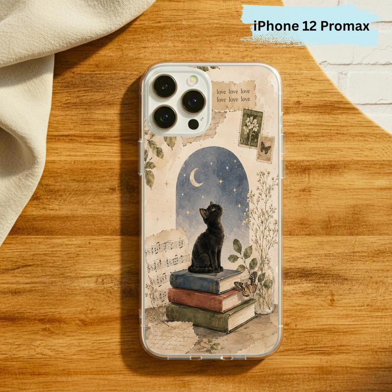 Black Cat Book Aesthetic - Vintage Moonlight Reader Phone Case IPhone