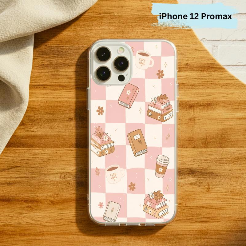 Cozy Book Lover Aesthetic - Pink Checkered Reading Vibes Phone Case IPhone
