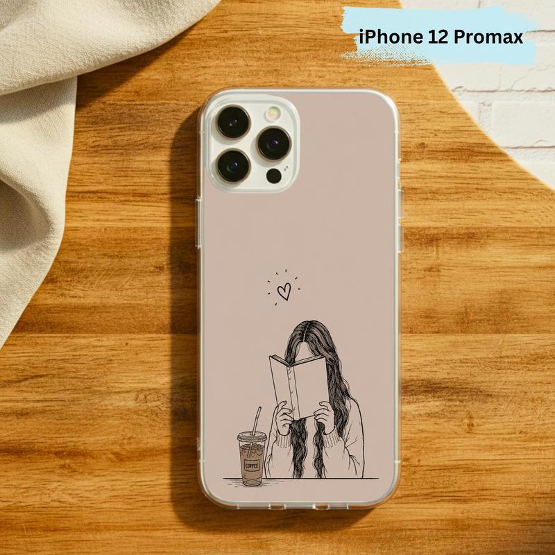 Minimal Girl Reading Art - Coffee And Books Aesthetic Phone Case IPhone Minimal Girl Reading Art - Coffee And Books Aesthetic Phone Case IPhone