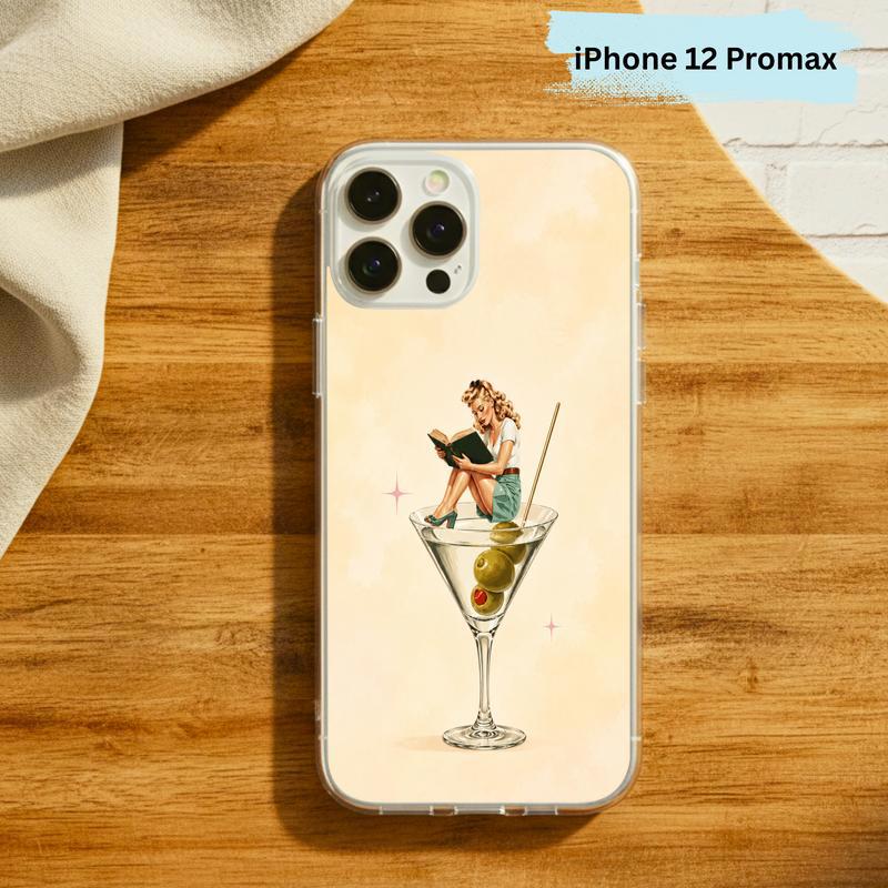Retro Book Lover Art - Reading Girl Martini Aesthetic Phone Case IPhone