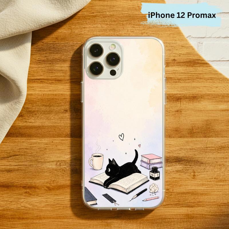 Whimsical Black Cat Reader - Cozy Book Lover Design Phone Case IPhone