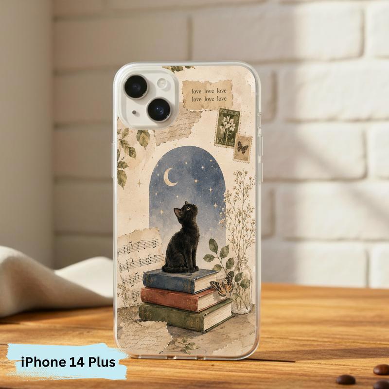 Black Cat Book Aesthetic - Vintage Moonlight Reader Phone Case IPhone
