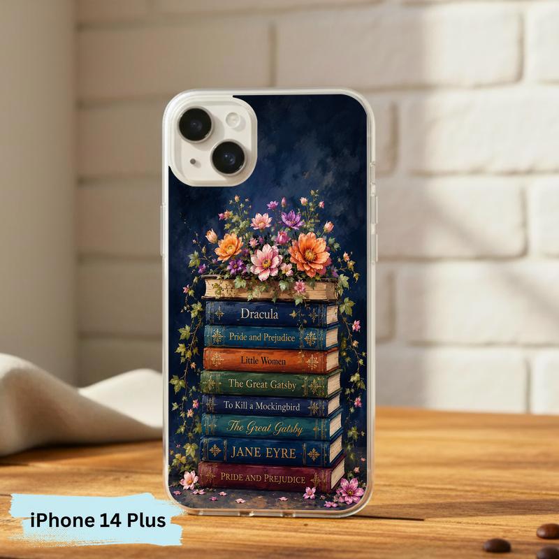 Classic Literature Floral Stack - Vintage Book Lover Aesthetic Phone Case IPhone