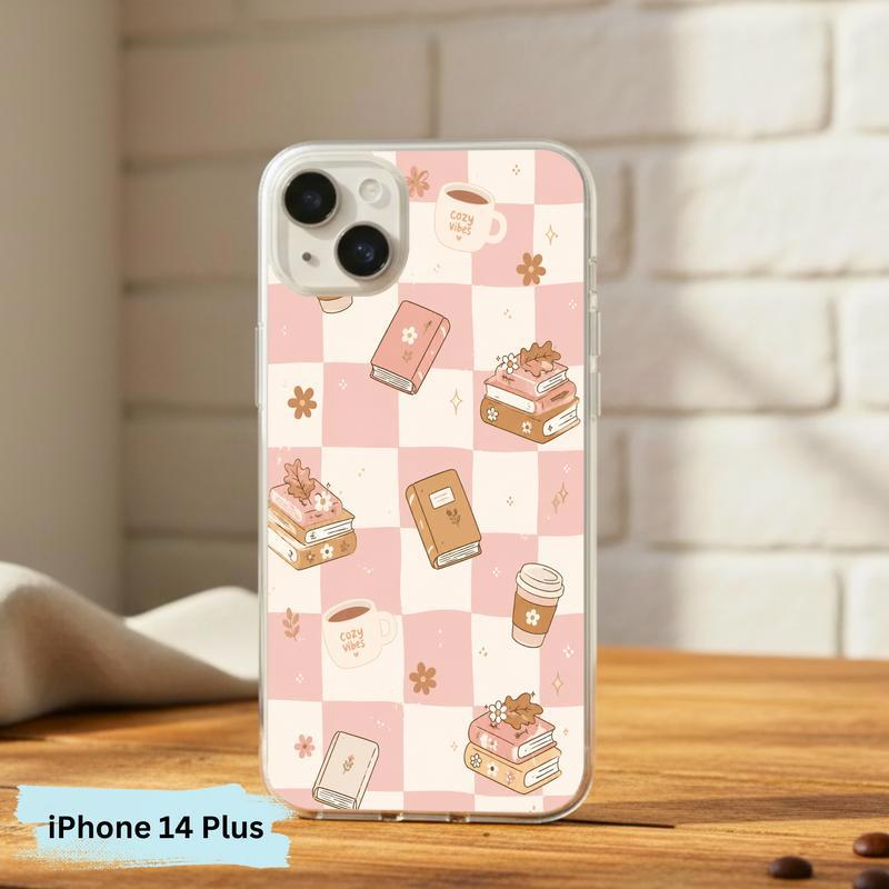 Cozy Book Lover Aesthetic - Pink Checkered Reading Vibes Phone Case IPhone
