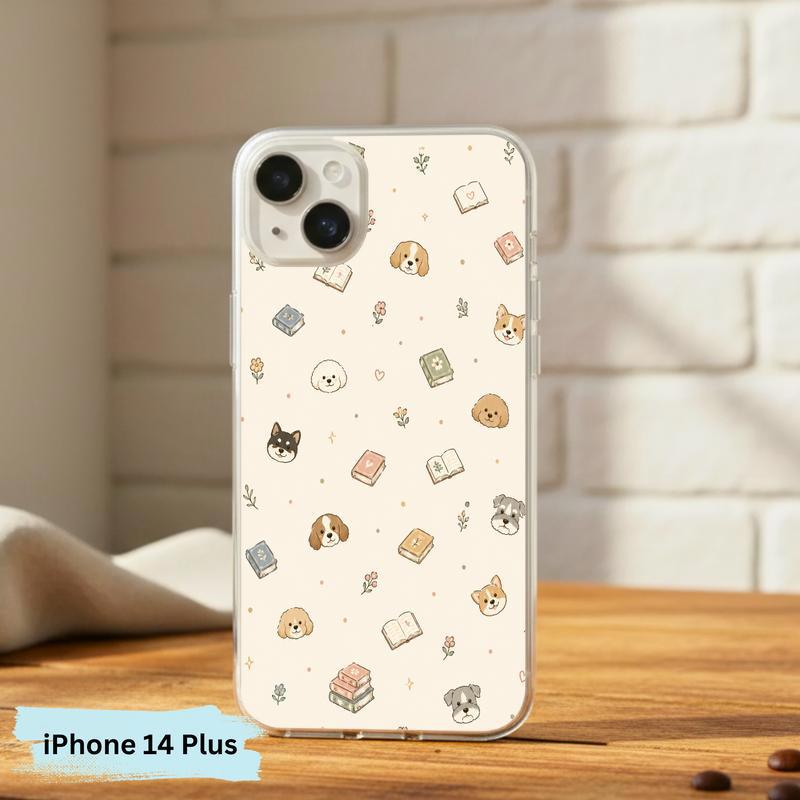 Kawaii Dog Books Pattern - Cute Reading Aesthetic Art Phone Case IPhone