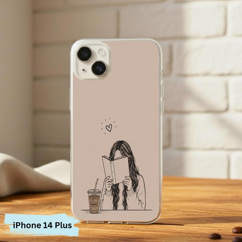 Minimal Girl Reading Art - Coffee And Books Aesthetic Phone Case IPhone Minimal Girl Reading Art - Coffee And Books Aesthetic Phone Case IPhone