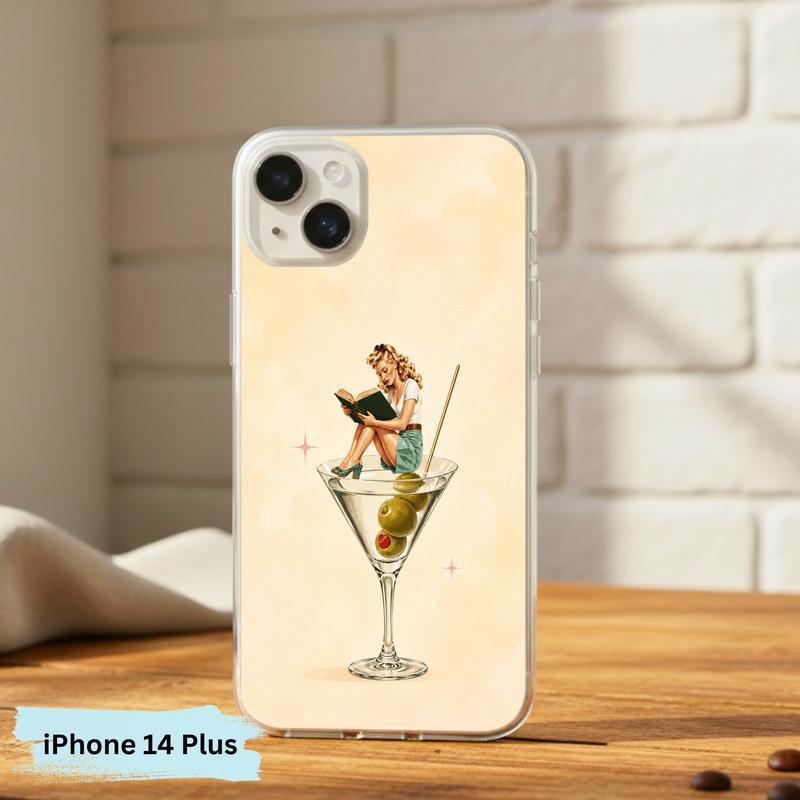 Retro Book Lover Art - Reading Girl Martini Aesthetic Phone Case IPhone