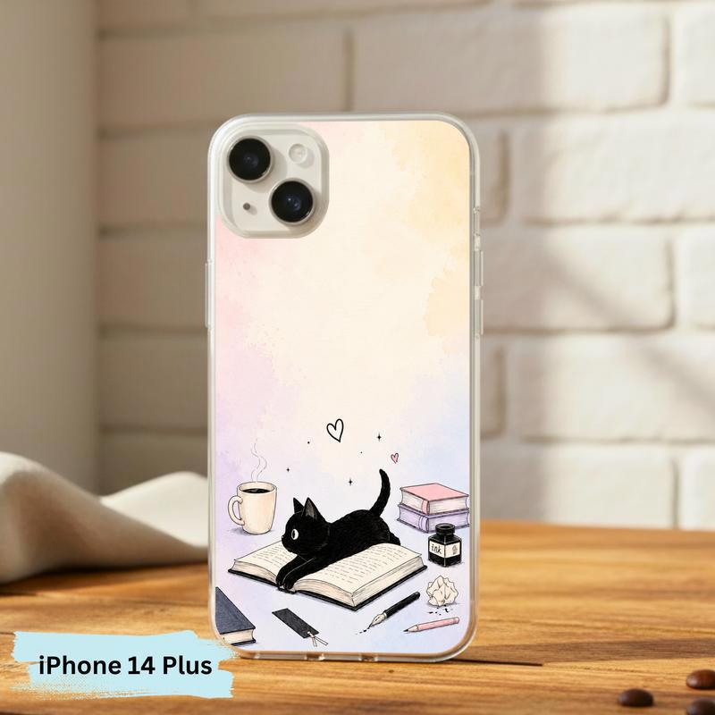 Whimsical Black Cat Reader - Cozy Book Lover Design Phone Case IPhone