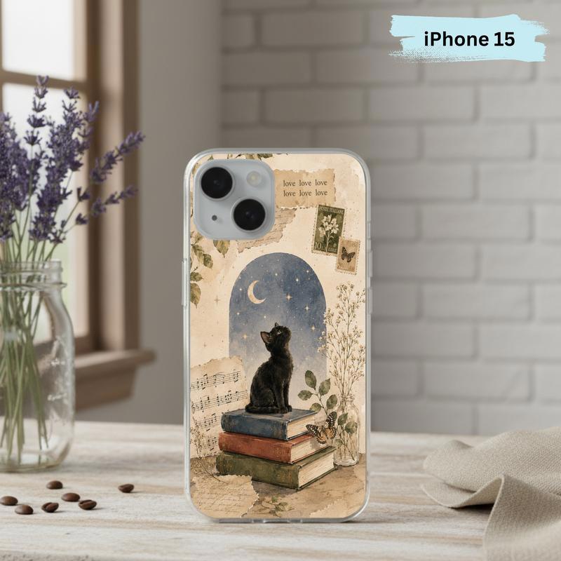 Black Cat Book Aesthetic - Vintage Moonlight Reader Phone Case IPhone
