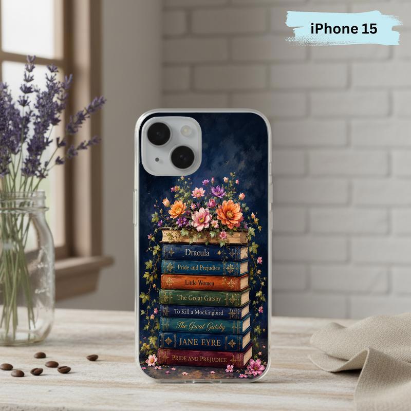 Classic Literature Floral Stack - Vintage Book Lover Aesthetic Phone Case IPhone
