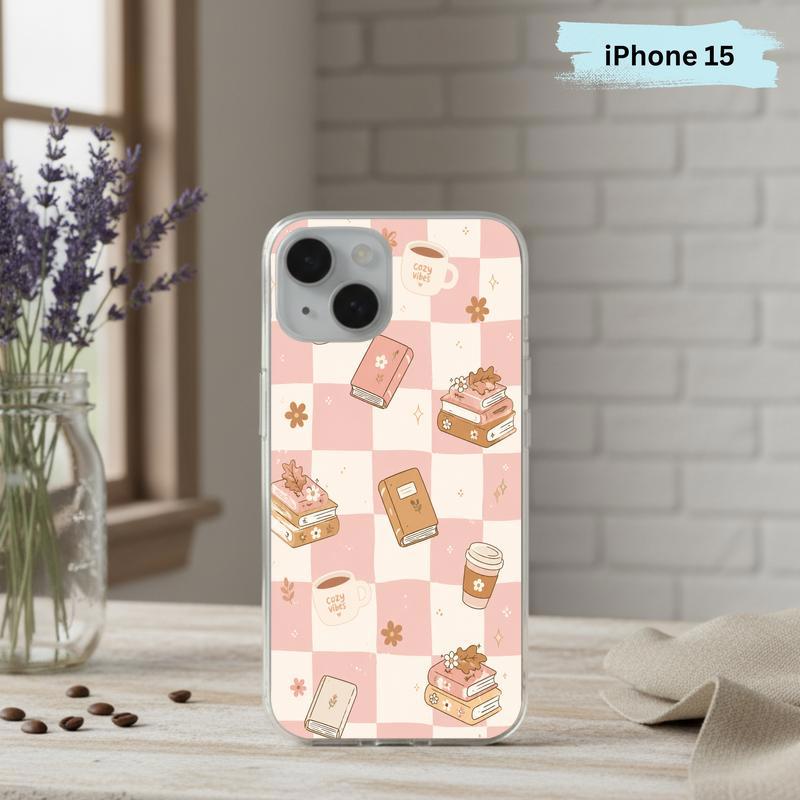 Cozy Book Lover Aesthetic - Pink Checkered Reading Vibes Phone Case IPhone