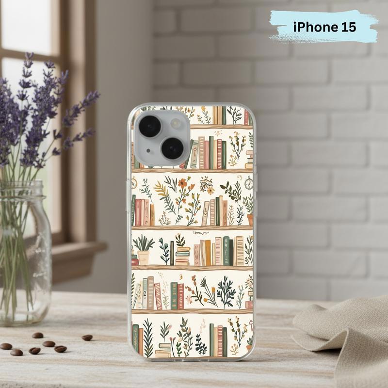Cozy Reader Aesthetic - Floral Bookshelf Phone Case IPhone