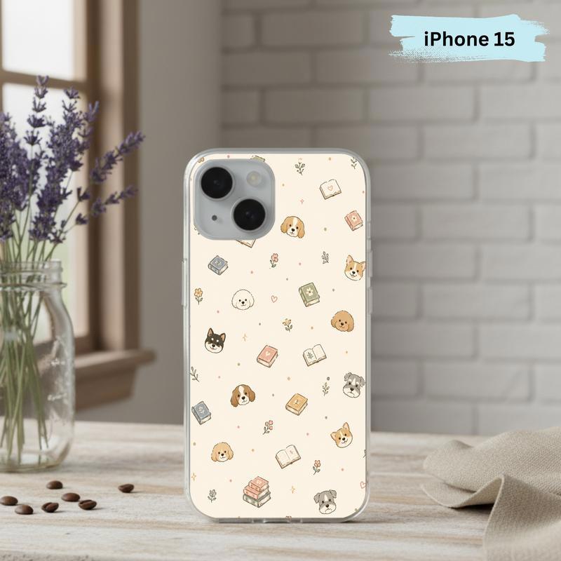 Kawaii Dog Books Pattern - Cute Reading Aesthetic Art Phone Case IPhone