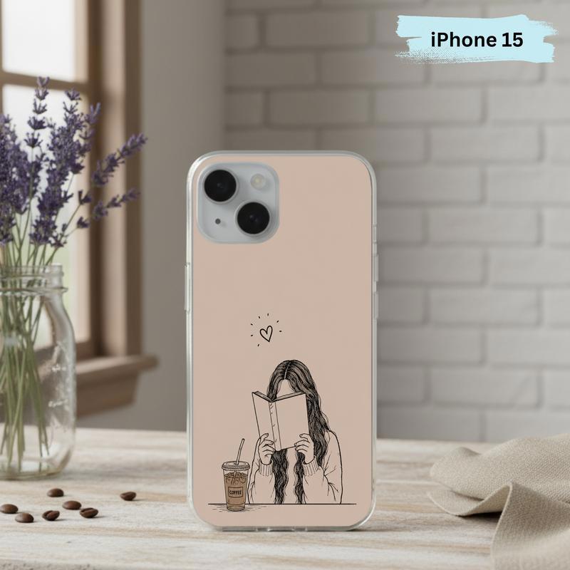 Minimal Girl Reading Art - Coffee And Books Aesthetic Phone Case IPhone Minimal Girl Reading Art - Coffee And Books Aesthetic Phone Case IPhone