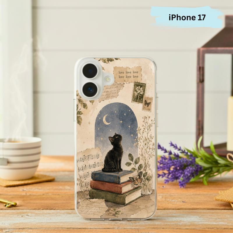 Black Cat Book Aesthetic - Vintage Moonlight Reader Phone Case IPhone - Bookorys
