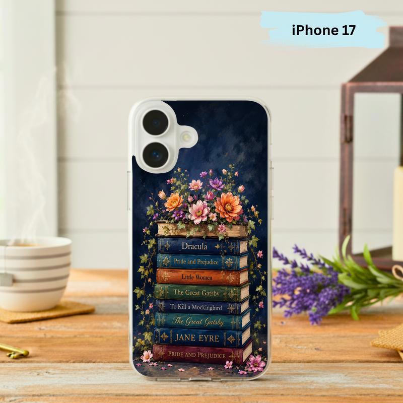Classic Literature Floral Stack - Vintage Book Lover Aesthetic Phone Case IPhone - Bookorys