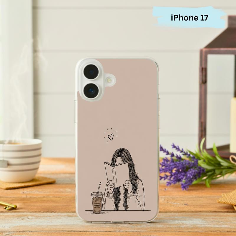 Minimal Girl Reading Art - Coffee And Books Aesthetic Phone Case IPhone - Bookorys